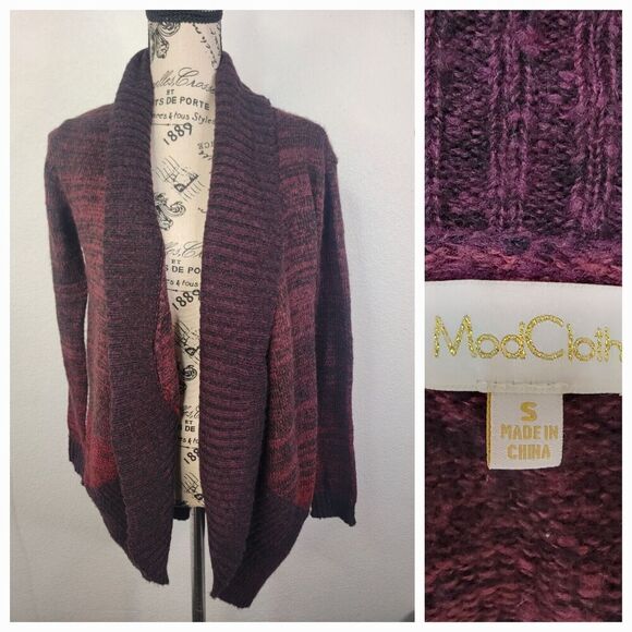 ModCloth Open Cardigan Womens Size Small Long Sleeves Knit Maroon Ombre - Picture 1 of 10